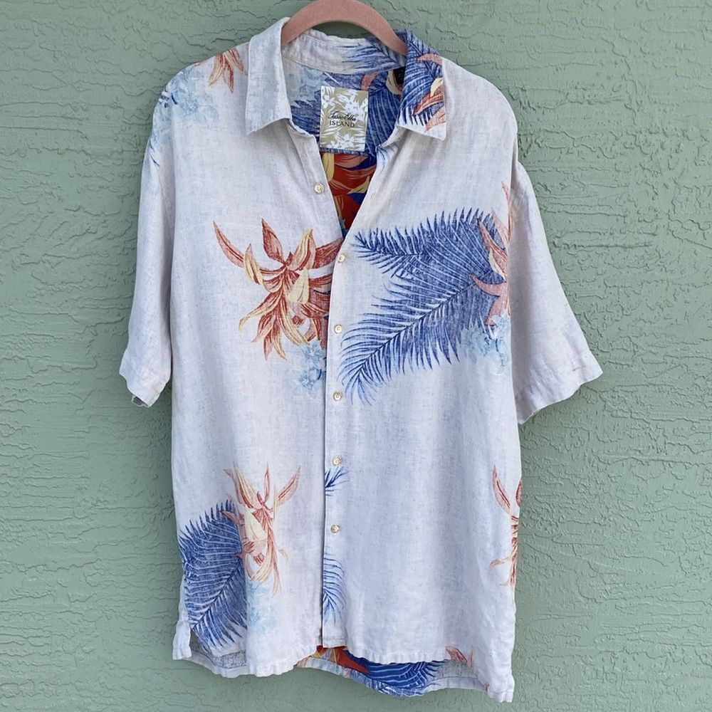 TASSO ELBA Sz L Island Silk Blend Woven Hawaiian Short Sleeve Shirt